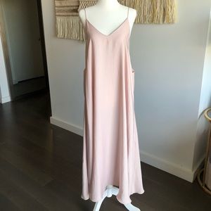 Silent & Noise - Light Pink/Cream Satin Midi Dress